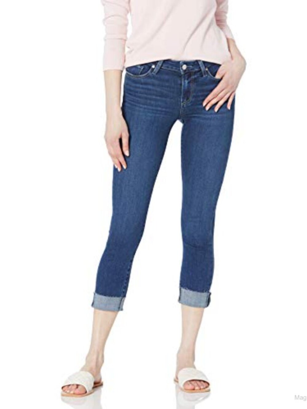 High Rise Raw Hem Skinny Crop Jeans with Stretch